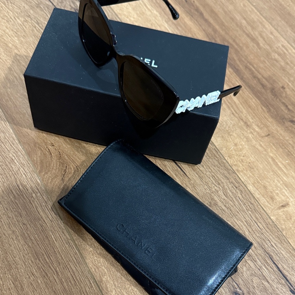 CHANEL Black Sunglasses with Silver Accents